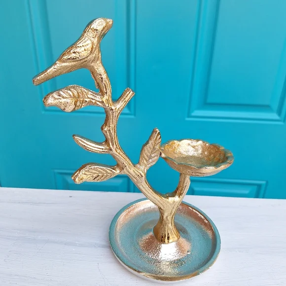 Metal Jewelry Display Stand Holder Bird on a Branch Birds Nest Gold Silver NEW - Picture 3 of 13